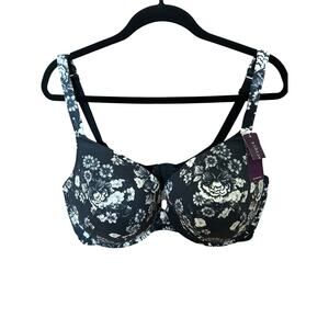 Lane Bryant Cacique Intuition Collection Memory Foam Black Floral Bra 44G